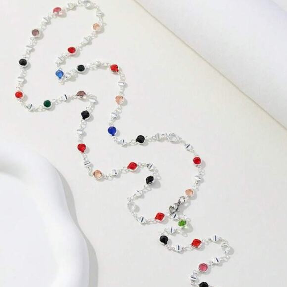 Y Lariat Sterling Silver Zircon Multicolor Necklace - Picture 6 of 7